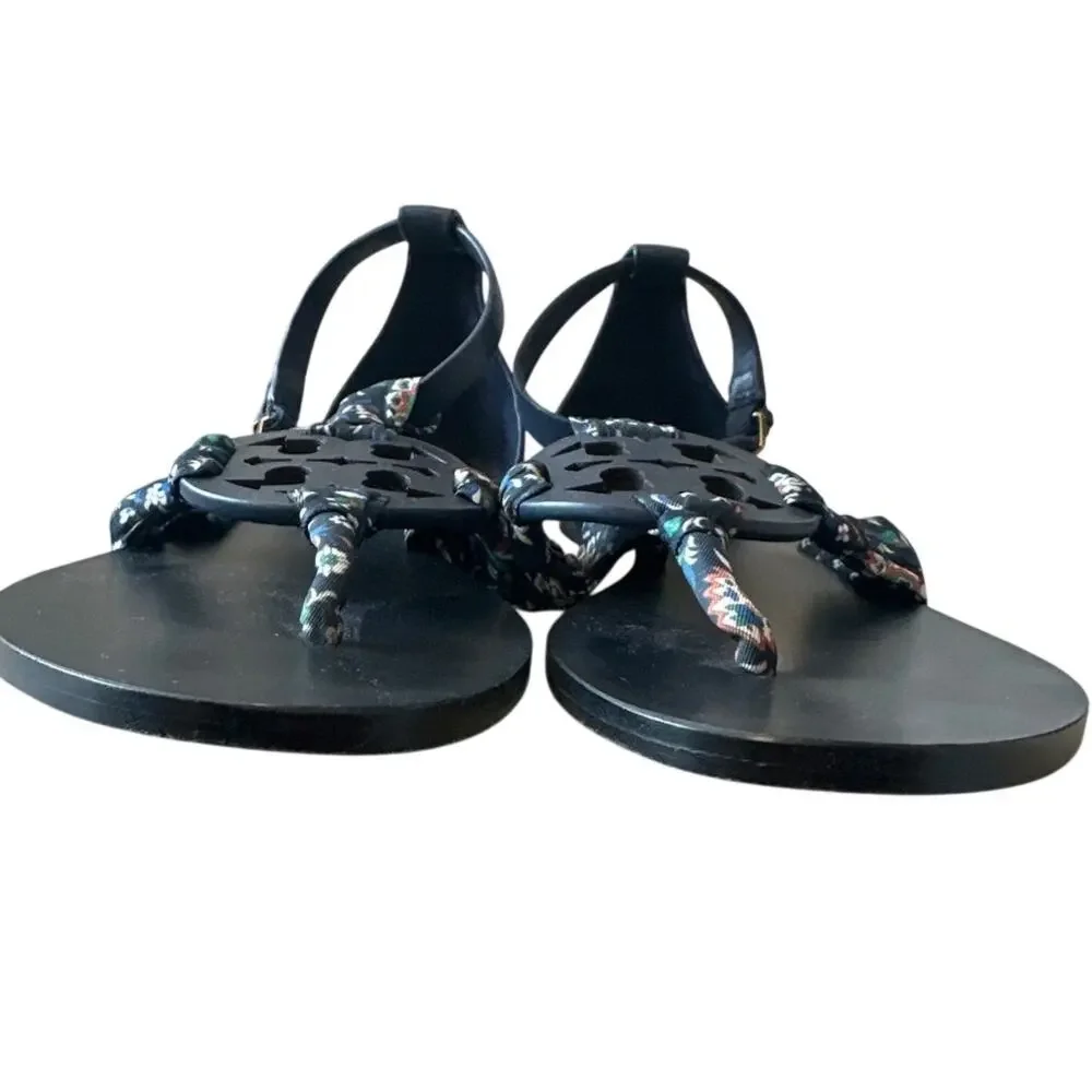 Tory Burch‎ Miller Scarf Sandals Navy Floral Ankle Strap 8